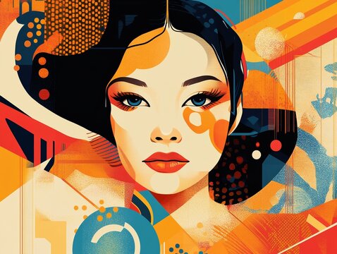 Woman portrait on geometric background in illsutration