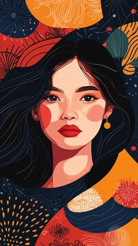 Woman portrait on geometric background in illsutration