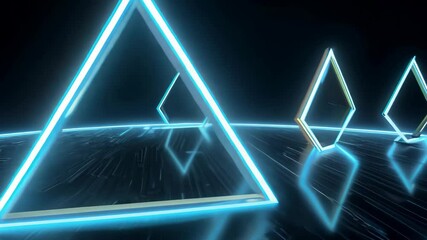 Poster - Abstract Neon Light Glowing Geometrical Shapes Background Video in 4K.