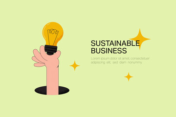 Poster - Hand holding light bulb. Sustainable Business ideas and creative concept. Flat vector illustration.