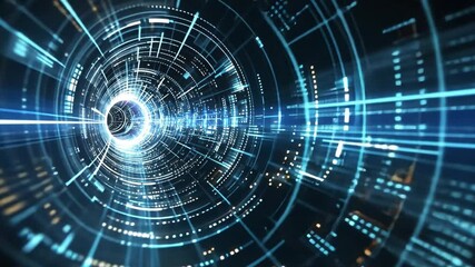 Poster - futuristic digital tunnel with glowing blue lights and abstract patterns motion and technology journ