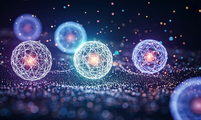 Wall Mural - Glowing Spheres Abstract Digital Art 4k