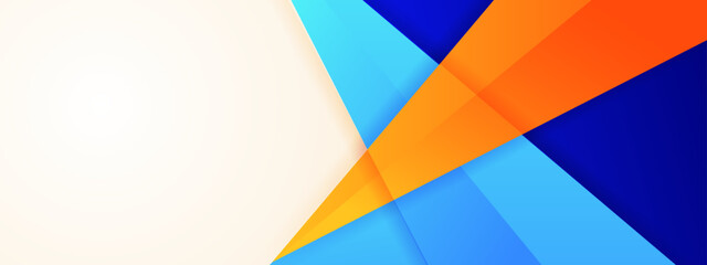 Poster - abstract blue white and orange triangle geometric background design created with shapes in a vector illustration