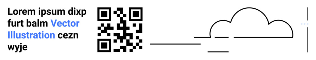Poster - QR code linked to cloud system with minimal line art and placeholder text. Ideal for data sharing, cloud storage, connectivity, modern design, networking, marketing assets, simple landing page