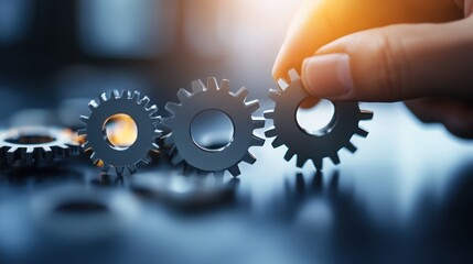 Poster - Businessperson Hand Adjusting Gears in Professional Environment