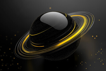 Aufkleber - Black planet with golden rings rotating in space