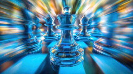 Poster - Close-Up of Chess Pieces in Motion Symbolizing Strategic Gameplay
