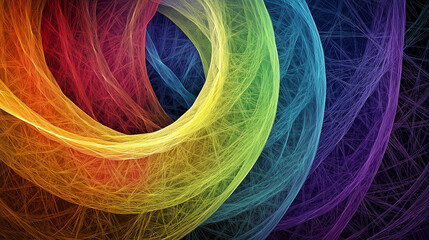 Poster - Colorful rainbow lines creating concentric circles abstract background