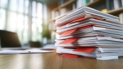 Aufkleber - Stack of Documents with Highlighted Action Plan on a Wooden Table