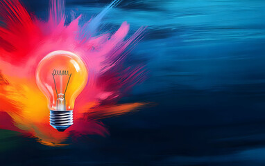 Poster - A vibrant light bulb shines against a colorful abstract background, symbolizing creativity and inspiration.
