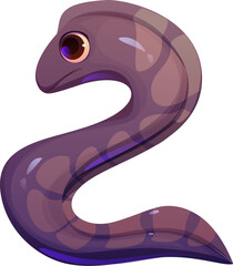 Fototapete - Cartoon underwater font moray eel digit 2 two. Ocean life math typeface digit, underwater wildlife creature isolated vector mathematics font numeral symbol or aquatic nature animal typeset figure