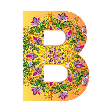 Mandala pattern letters, Mandala style, beautiful colors for adults and children or make a logo, illustration.