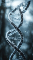 Poster - A frozen DNA strand with ice crystals on it. Concept of fragility and the delicate nature of life