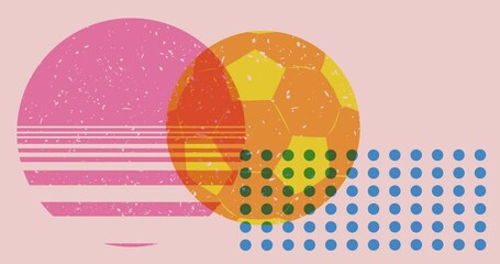 Poster - Risograph Football Ball with geometric shapes animation. Moving object in trendy riso graph design video.