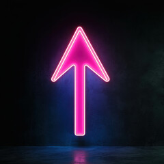 Poster - Neon Arrow Sign in Pink Glow Illuminating Dark Urban Background for Creative Expressions