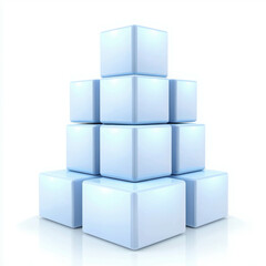 Poster - Minimalist Arrangement of Glossy Light Blue Cubes Stacked in a Pyramid Formation