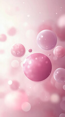Poster - Pink and white background with pink and white spheres. The spheres are of different sizes and are scattered around the background. The image has a playful and whimsical mood, with the pink