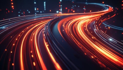 Fototapete - Abstract Cityscape with Red and Orange Light Trails at Night