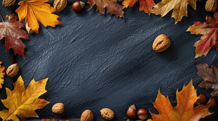 Poster - Autumn Leaves Frame on Dark Background