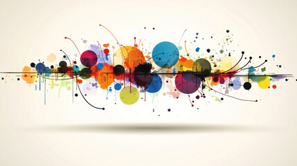 Poster - A colorful line of dots with a white background. The dots are of different colors and sizes. The image has a playful and creative vibe