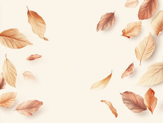 Poster - Falling Autumn Leaves on Beige Background