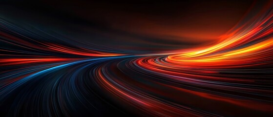Poster - A vibrant, abstract depiction of light trails weaving through darkness, creating a dynamic sense of motion and energy.