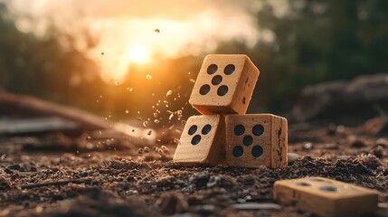 Poster - Giant dominoes featuring economic symbols and icons falling in a chain reaction conceptually depicting the cascading impacts of interest rate changes on the financial markets economy and businesses