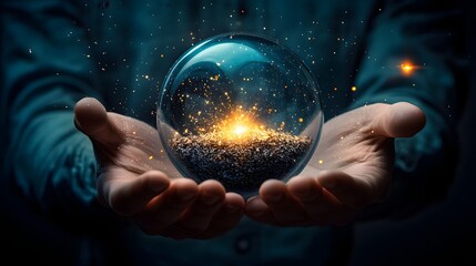 Poster - Crystal ball with percentage rates reflecting the uncertain future economic conditions and the need for strategic planning and data driven decision making