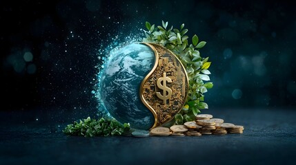 Poster - Yin Yang symbol composed of inflation and interest rate icons representing the balance and interplay of economic forces in the financial sector  Conceptual for investment strategies economic policies