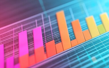 Poster - A colorful bar graph with vibrant hues illustrates data trends against a digital background, highlighting analysis and visualization.