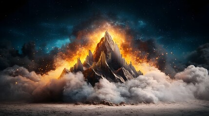 Poster - surreal landscape depicting mountains shaped like interest rate graphs an abstract visual representa