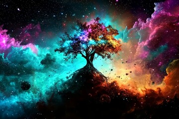 Wall Mural - Explore the wonders of a universe where trees grow on celestial bodies.