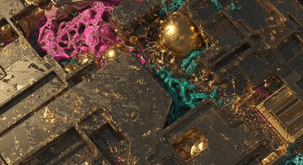 Poster - A colorful, abstract image with gold and pink elements