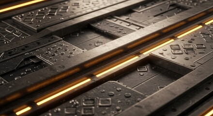 Poster - A futuristic looking metal surface with a yellow line running down the middle