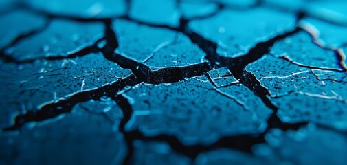 Poster - A close-up image showcasing a cracked surface with a striking blue hue, highlighting texture and patterns in the material.