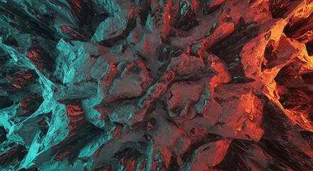 Poster - A rocky mountain with a blue and red color scheme