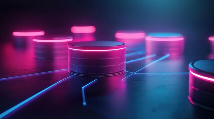 Poster - Futuristic Digital Data Representation with Neon Circuits and Disks