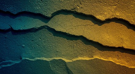 Aufkleber - A wall with a crack in it and a blue and yellow stripe