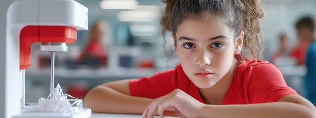Aufkleber - Young Girl Observing Innovative Kitchen Gadget in Bright Space