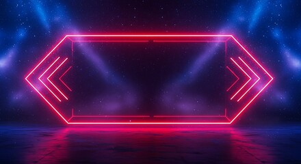 Poster - A red and blue neon sign with arrows pointing to the right