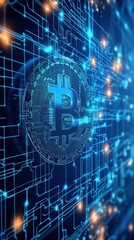 Poster - Abstract Digital Background with Bitcoin and Circuit Patterns