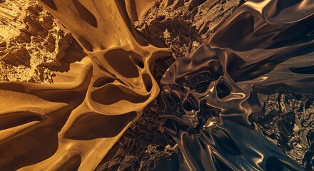 Fototapete - A close up of a piece of fabric with a dark brown and gold color