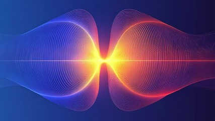 Poster - Vibrant abstract design with colorful wave lines in blue, orange, and yellow, showcasing energy and movement through dynamic digital graphic patterns.