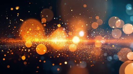 Poster - Bright orange and golden bokeh lights shimmer against dark background, creating abstract festive glow that evokes warmth and celebration with vibrant sparkle.