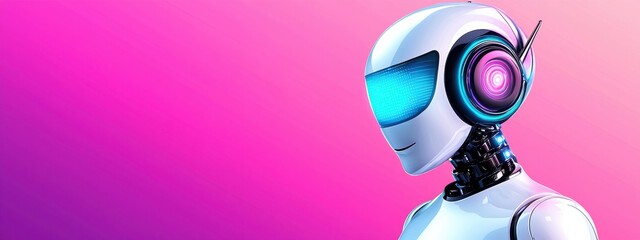 Poster - Futuristic Robot with Glossy Finish Against Vibrant Background