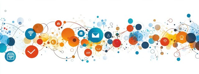 Poster - colorful digital network icons with abstract circular elements