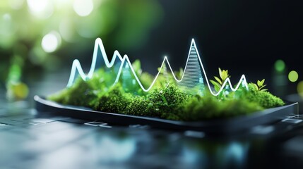 Poster - A digital representation of growth, combining nature and technology with greenery and a graph-like design, symbolizing sustainability and innovation.