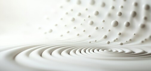 Poster - A minimalist, abstract design featuring smooth waves and scattered spheres on a white background, evoking a sense of calm and fluidity.
