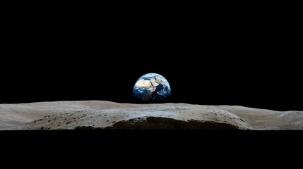 Wall Mural - a breathtaking view captures earth rising above the moon's rugged landscape, showcasing the beauty o