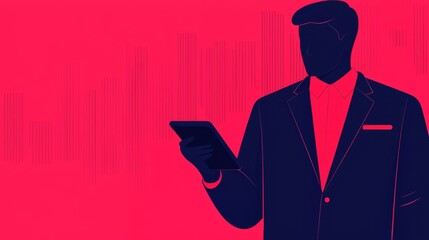 Poster - A stylized illustration of a person in a suit holding a tablet, with vibrant colors and abstract sound wave patterns in the background.